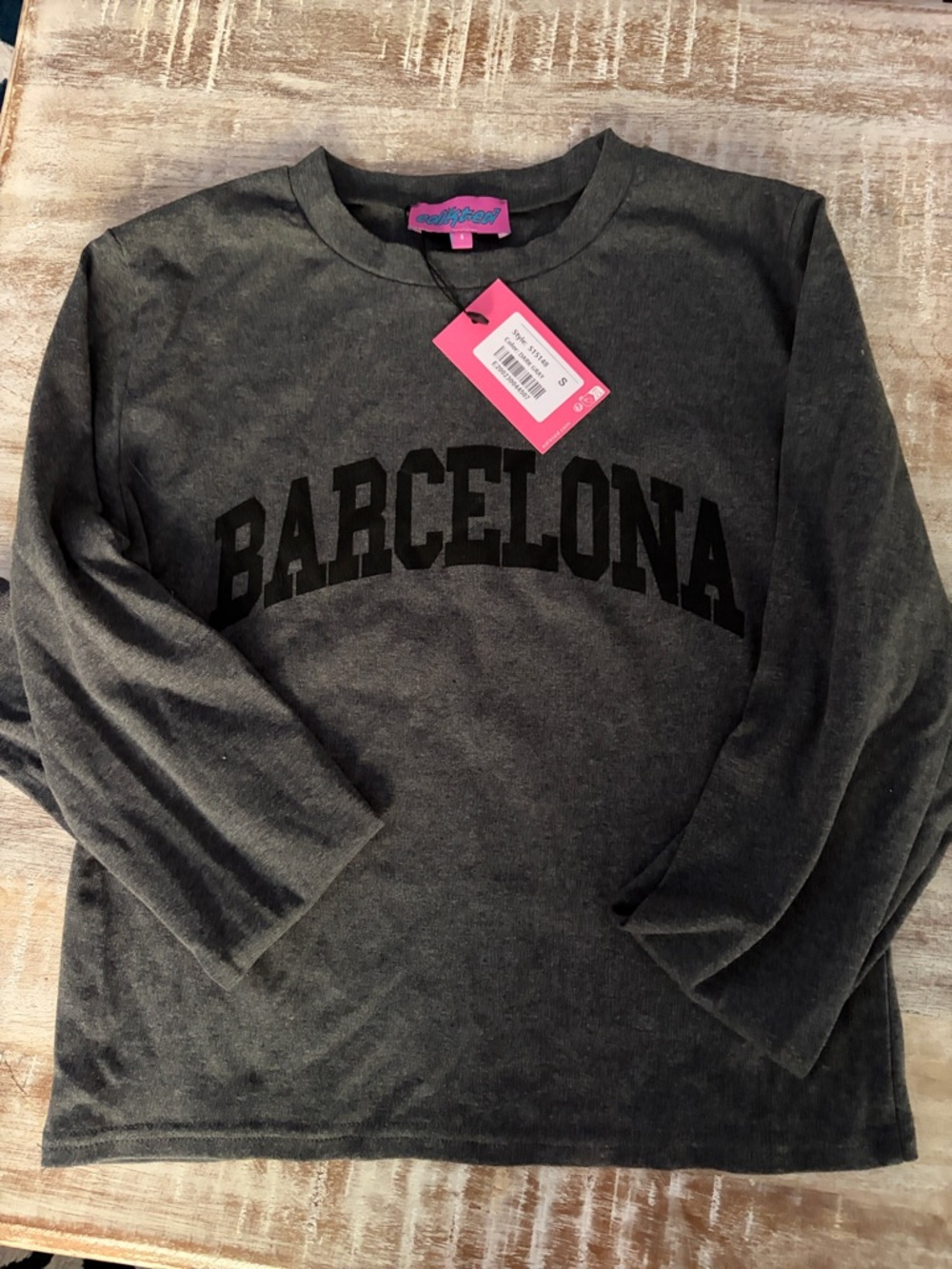 Edikted Barcelona Graphic Long Sleeve Shirt Charcoal New With Tags Size Small